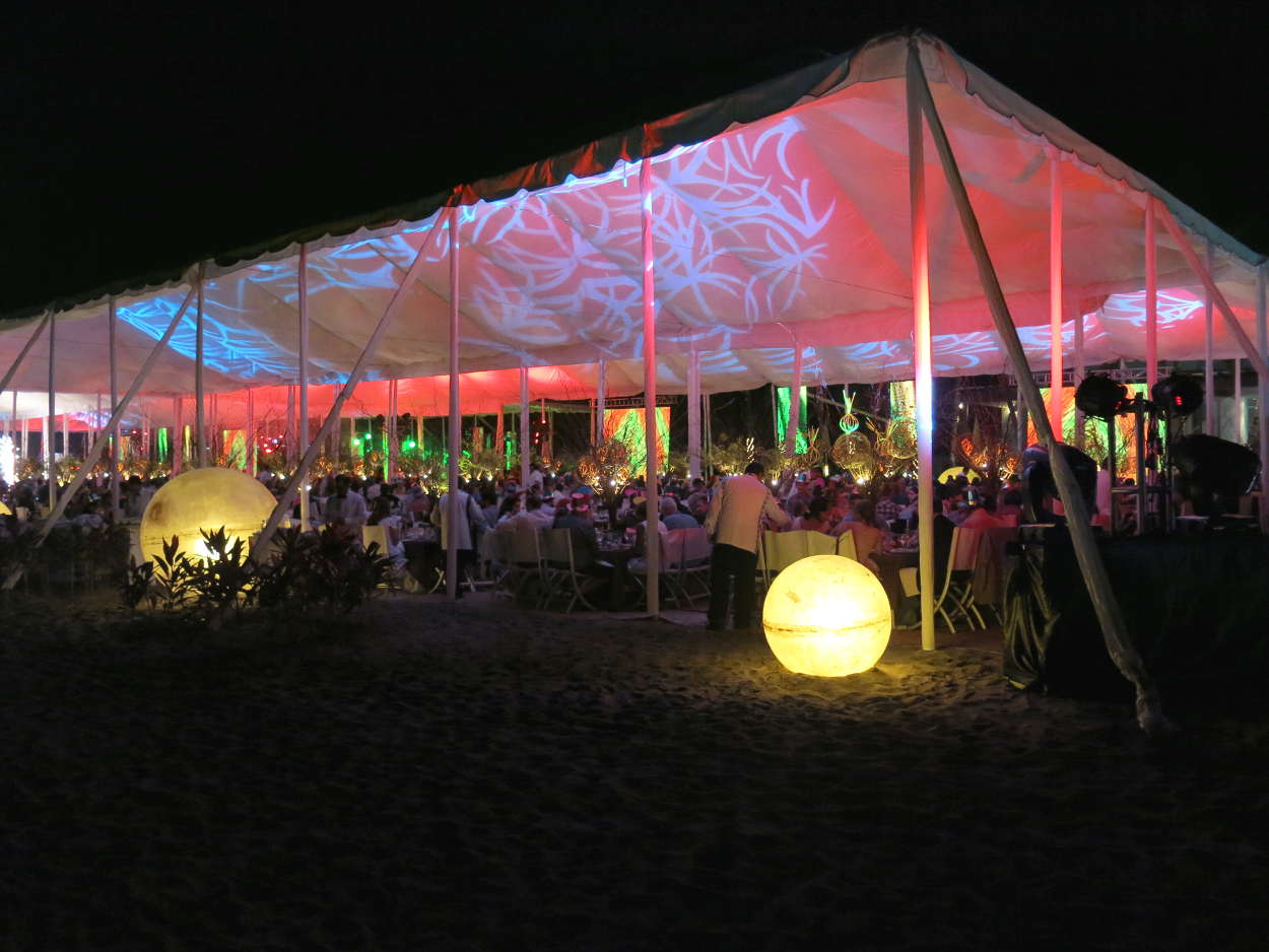 Lights cascade off the ceiling of the tent, giving the venue a warm and welcoming place to enjoy the celebration.