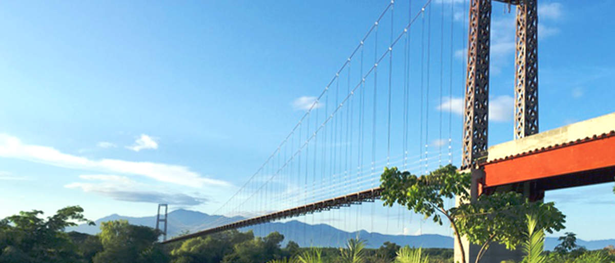 The Greg Norman golf course at Grupo Vidanta's Nuevo Vallarta, Mexico property is on the south side of the Ameca River.  Access is over a newly constructed suspension bridge.  The Greg Norman golf course at Grupo Vidanta's Nuevo Vallarta, Mexico property is scheduled to open on November 15, 2015.  This is a photo of the new bridge.