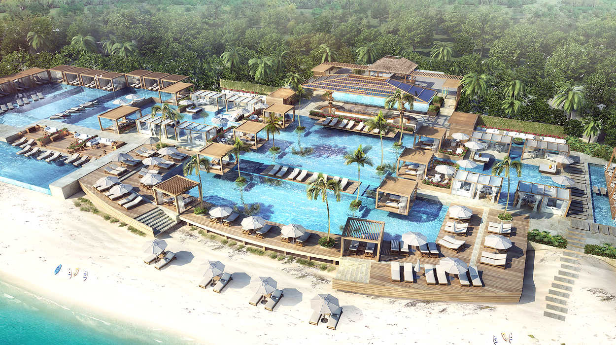 The new Beach Club at Vidanta's riviera Maya propety is open and available to Luxxe and Grand Bliss owners.  It is located at the north side of the property.  A new facility called El Villorio is under construction north of the new beach club. No announcements about it yet.  (Architect's Rendering of the New Beach Club - Riviera Maya - Source:  The Vidanta Traveler)