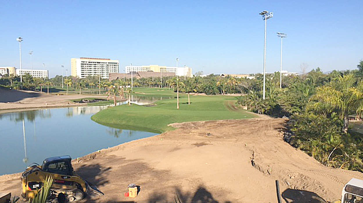 Walking toward the Santuario, we can see the north side of the course is quite green, and the east end is yet to be seeded.