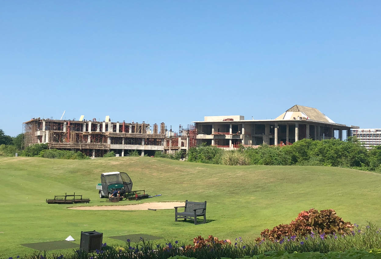 This view is from the Norman course driving range looking north.  The "cluster" is becoming very apparent.  These units will be exclusive and attractive, for sure.  Tower Five is in the distance.  (Please tap the image to expand, then tap your browser's back arrow to return to the page.)