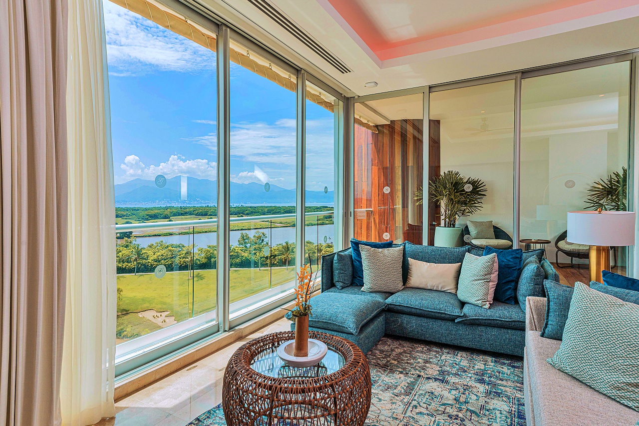 The Living Area of the Luxxe Royal 2 BR unit in Tower Six at the Grand Luxxe Residence Club in Nuevo Vallarta, Mexico.