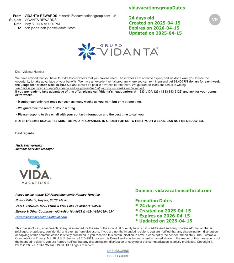 Scam VIDANTA REWARDS 2025 5 12